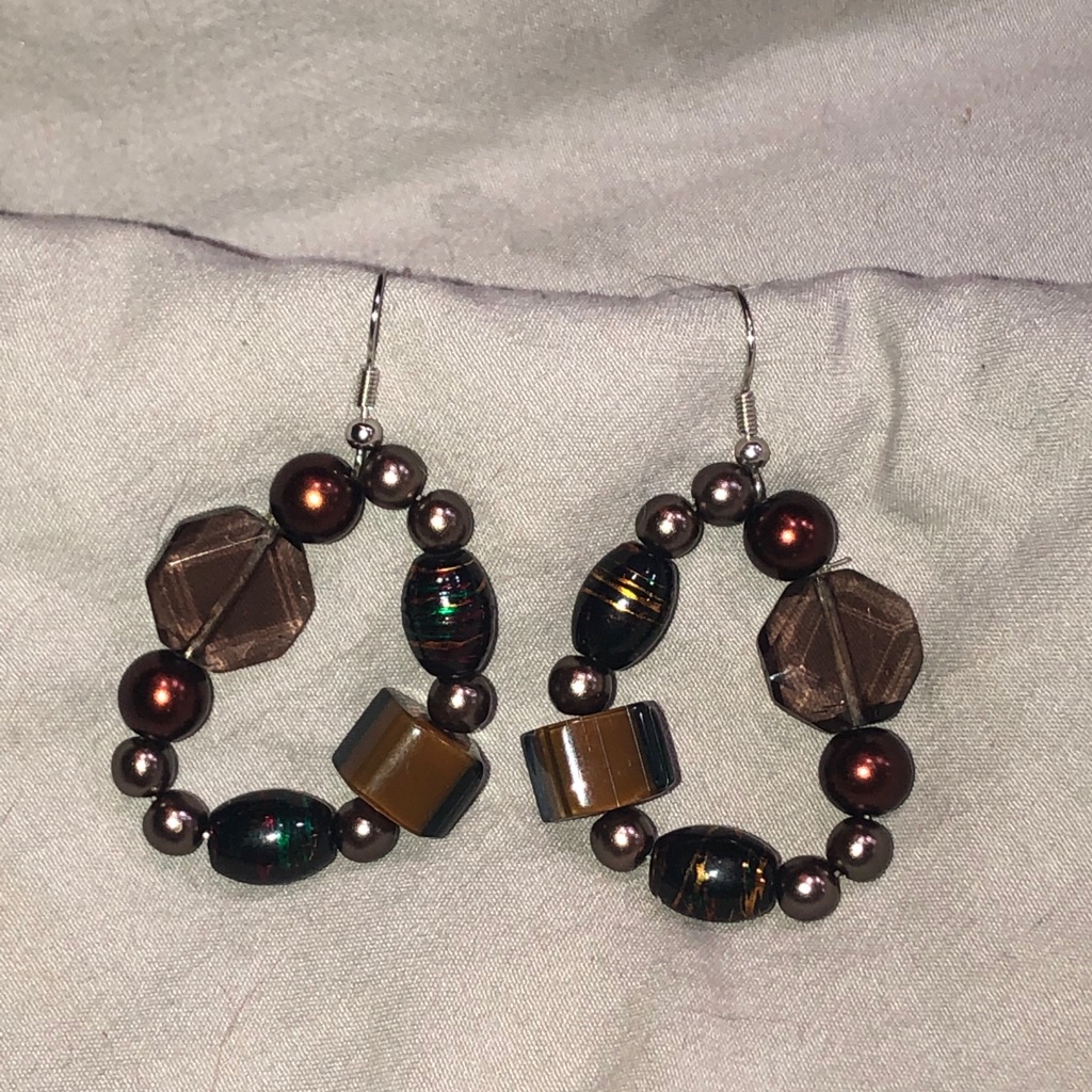 Beautiful Brown Beaded Dangle Earrings New